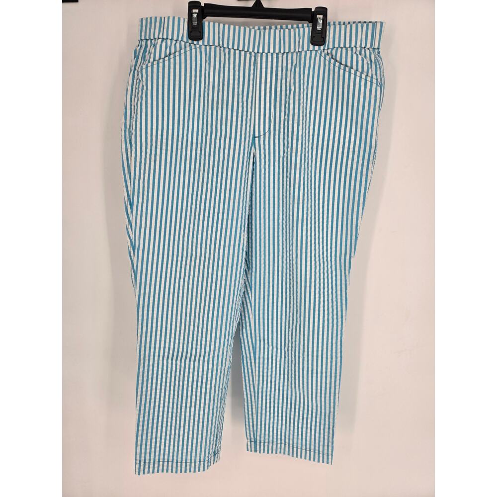 Lands' End Seersucker Blue White Mid-Rise Pull-on Ankle Pants